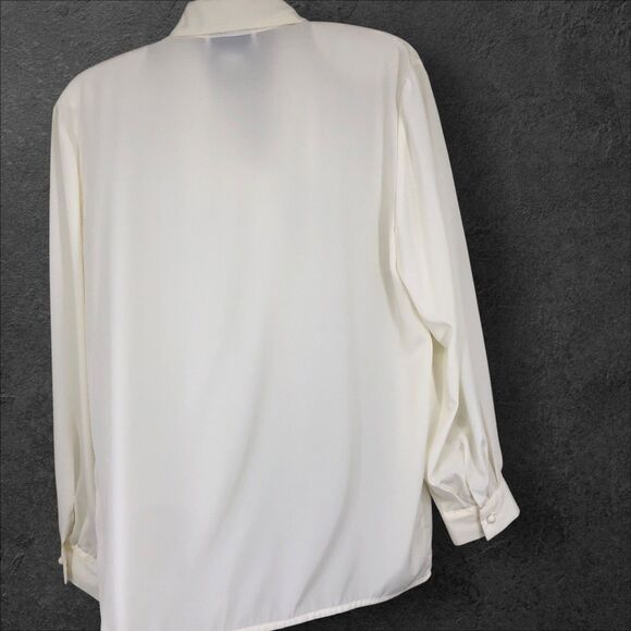 Vintage 80s Ivory Poet, Secretary Blouse w/Embroidered & Beaded Collar, SZ 12 - Picture 7 of 10